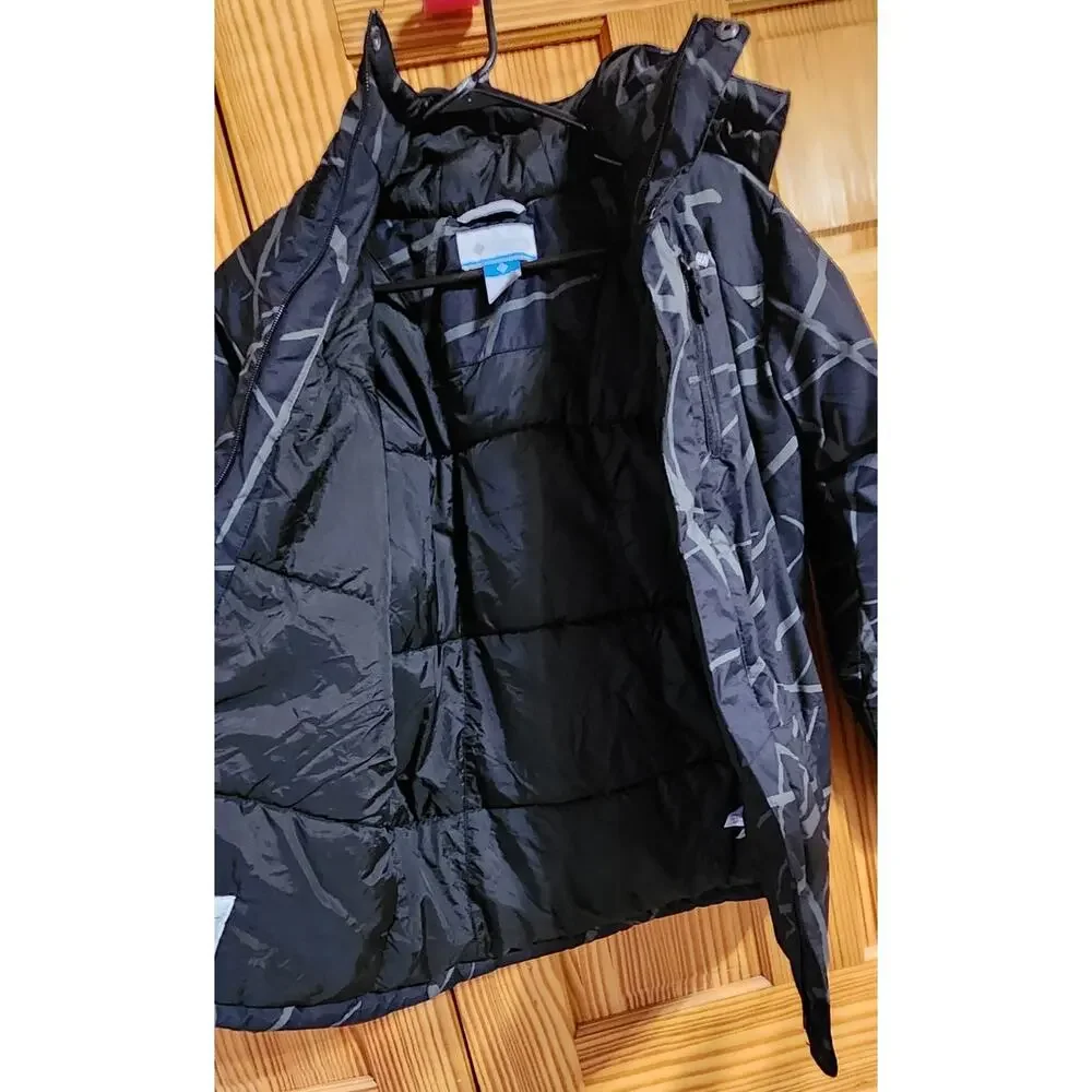 Columbia Youth‎ Insulated Winter Jacket Black Gray Pattern Hooded Size L